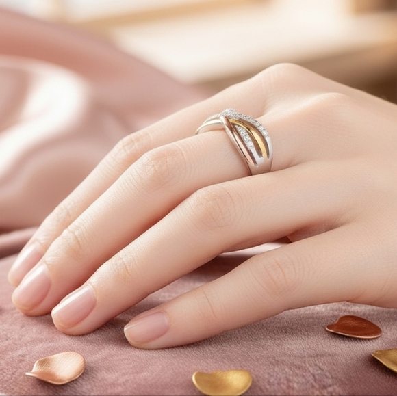 🆕️925 Sterling Silver Infinity Ring 💎 18K Yellow & Rose Gold Plated 💍 Size 7 - Picture 3 of 9